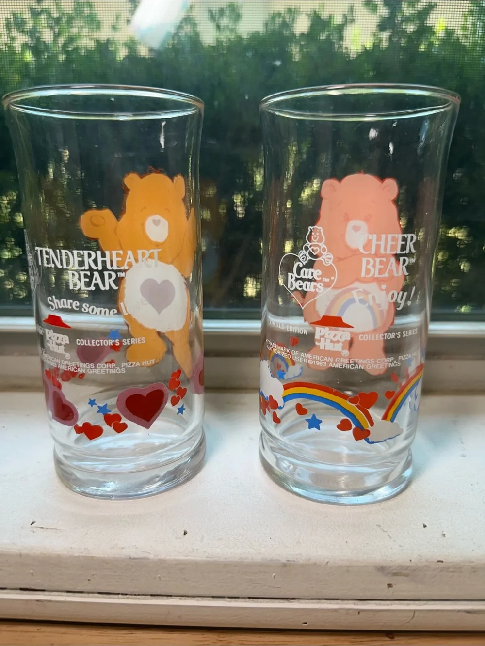 Vintage Care Bears Drinking Glasses - tenderHeart & cheer bear Rainbow